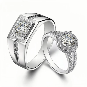 Engravable Solitaire with Side Accent Promise Rings For Couples In Sterling Silver