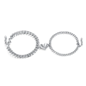 Unique Matching Heart Charm Magnetic Bracelet For Couples In Titanium